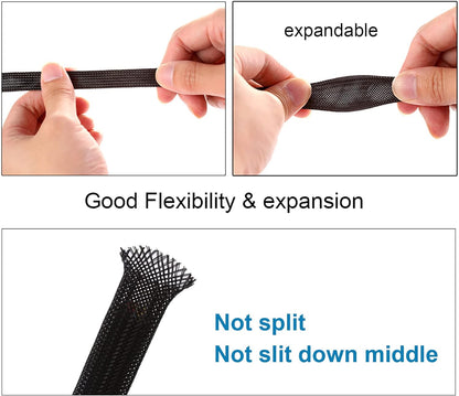 1 inch PET Expandable Braided Sleeving – Black (1 Meter) - (AD83322)