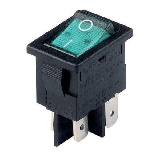 Rocker Switch Green ON/OFF DPST (with lamp) 6A 250VAC Panel Mount - (AD13569)