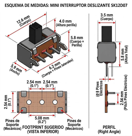 SK12D07 Slide Switch SPDT Through Hole 30VDC @ 0.3A - (AD17098)