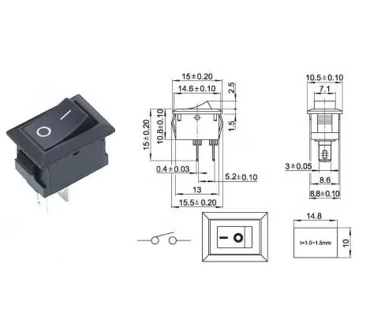 KCD1-11 Black Rocker Switch SPST 2-Position - (AD28289)